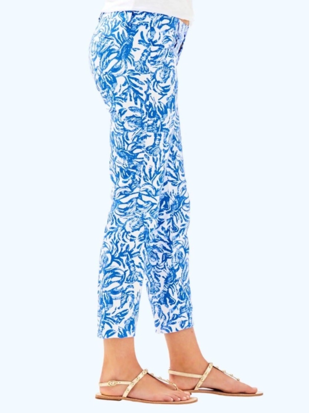 Lilly Pulitzer Kelly crop blue white lobster print pants sz 12 preppy coastal